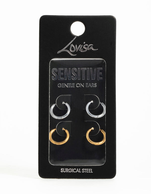 Gold Plated Surgical Steel Hoop Earrings 2-Pack