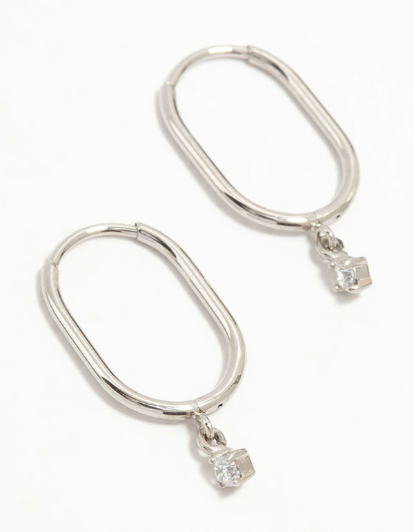 Surgical Steel Rectangular Sleeper Cubic Zirconia Charm Earrings