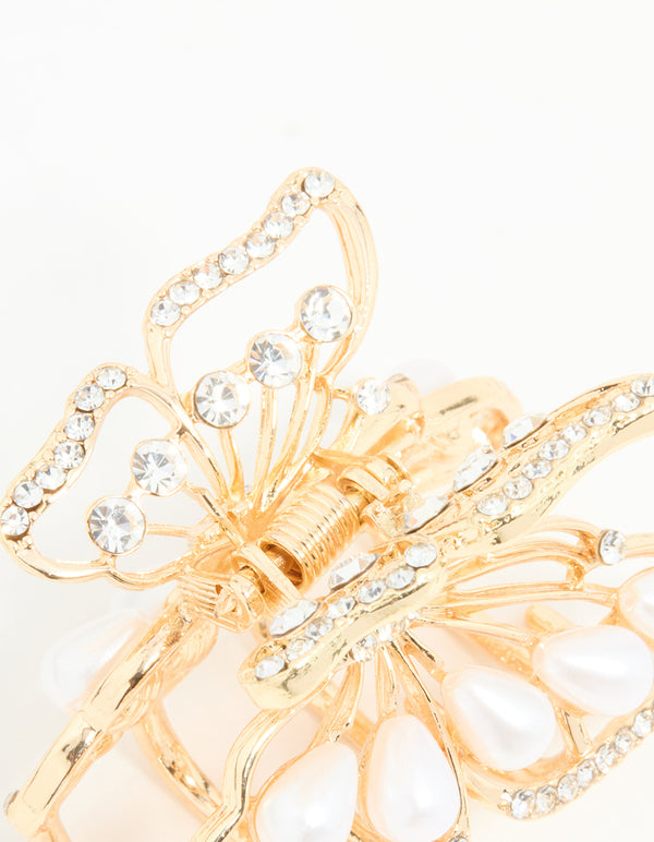 Gold Pearl Small Butterfly Claw Clip