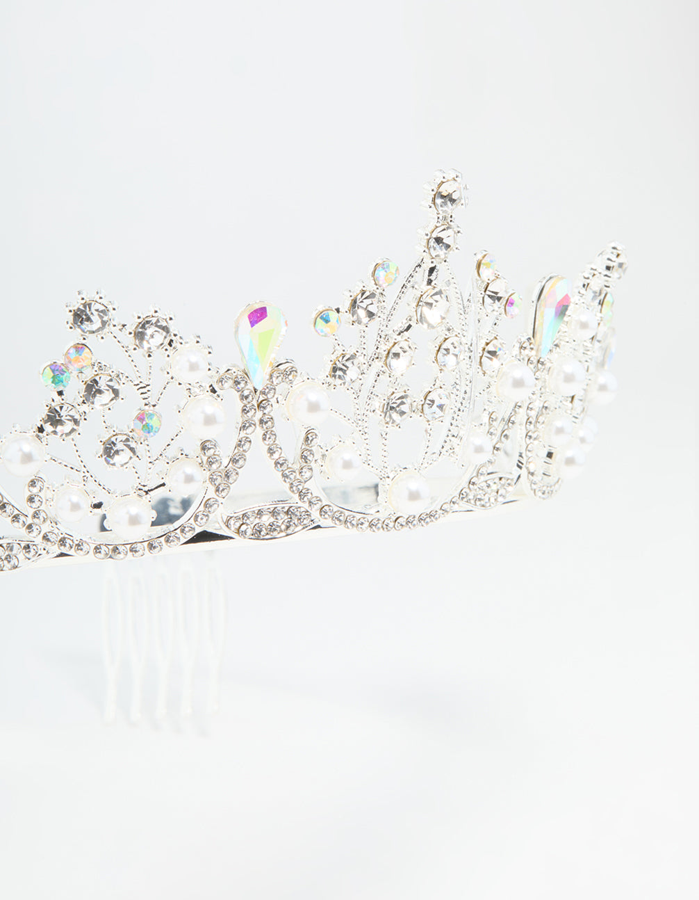 Silver Diamante & Pearl Crown Headband