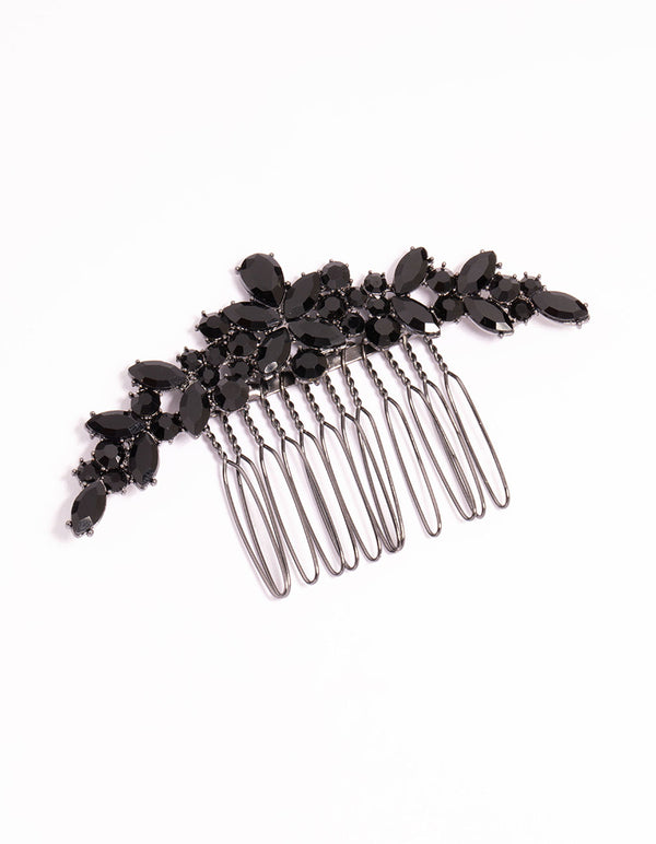 Black Coated Metal Mixed Cut Diamantes Hair Comb