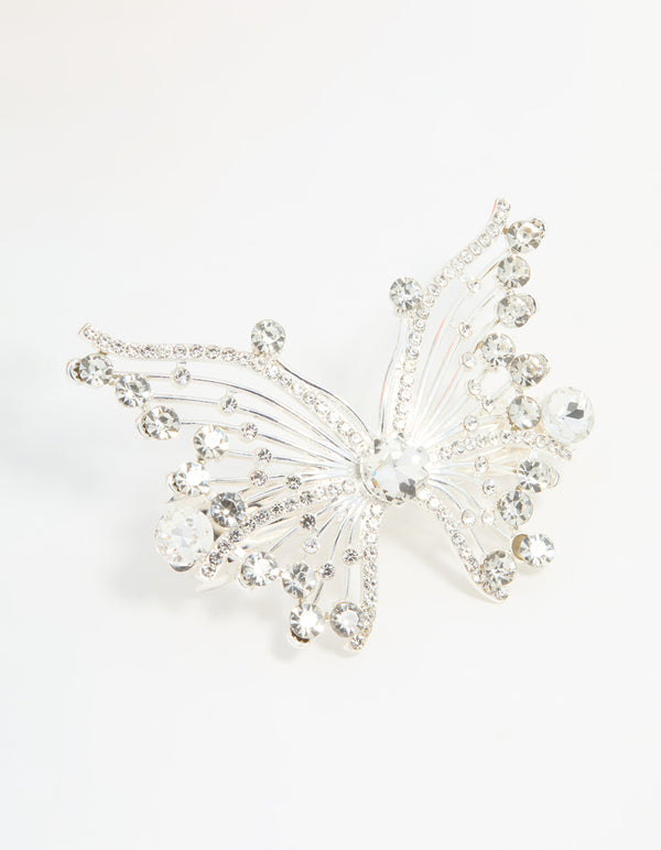 Silver Diamante Dressy Butterfly Hair Clip