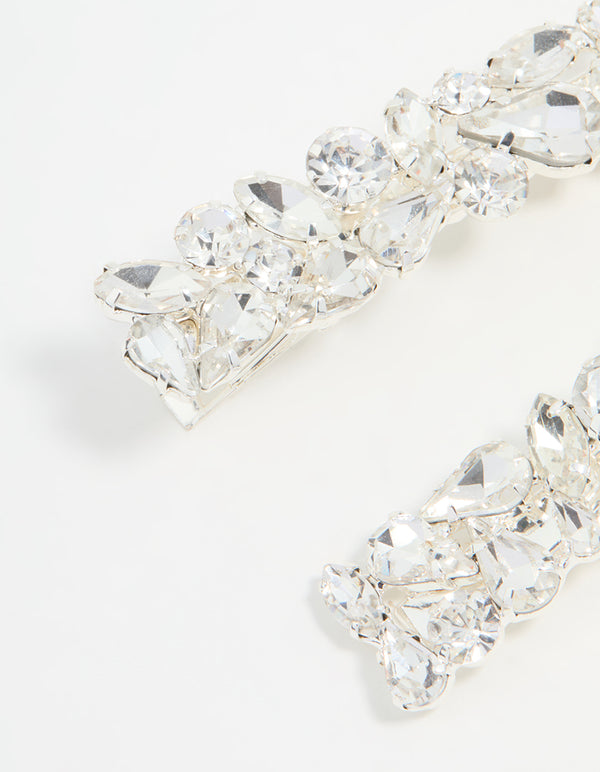 Silver Diamante Mixed Cut Hair Clips 2-Pack