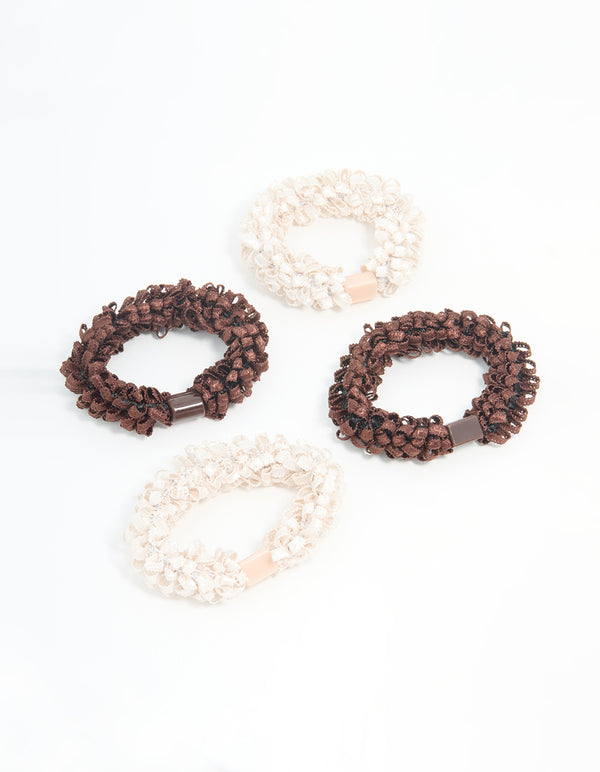 Brown & Cream Fabric Hair Ties 4-Pack
