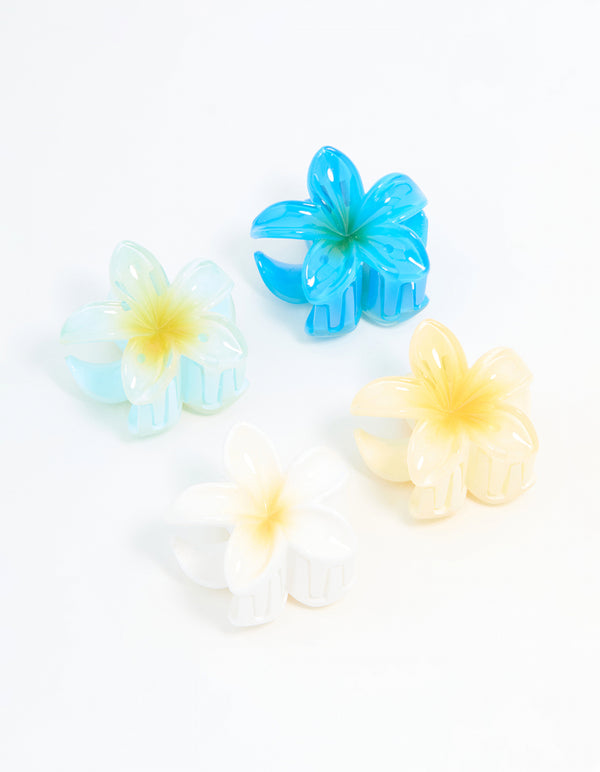 Blue & White Mini Frangipani Claw Clips 4-Pack