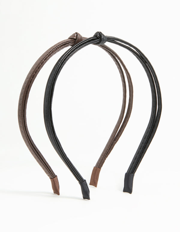 Black & Brown Faux Leather Small Knitted Headbands 2-Pack