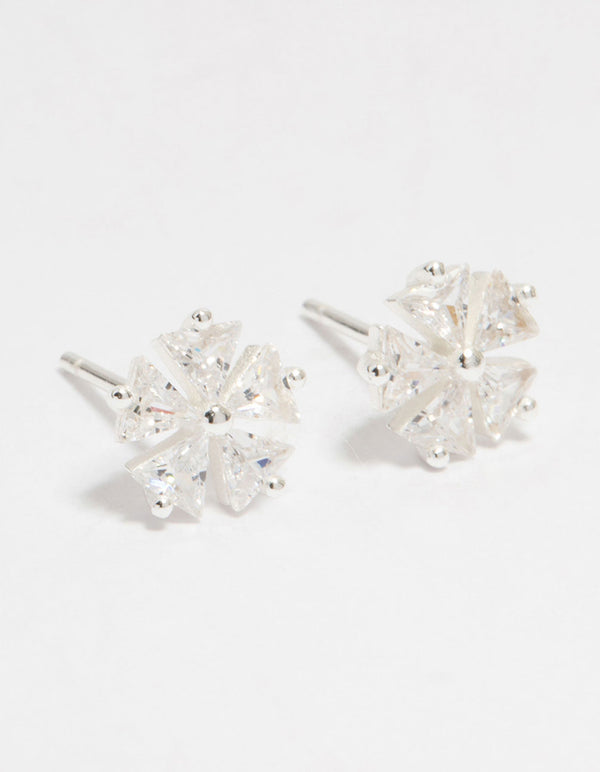 Sterling Silver Cubic Zirconia Petal Stud Earrings
