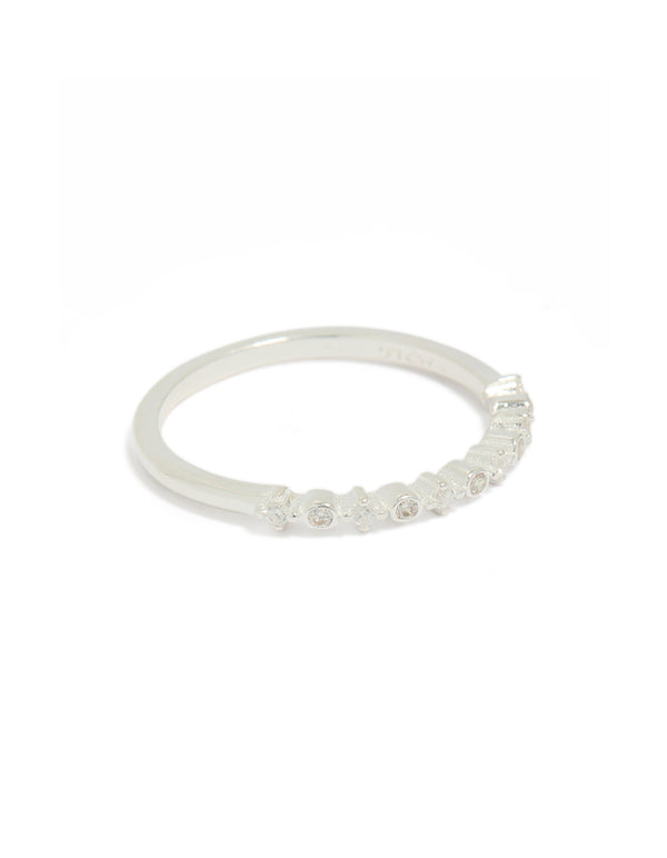 Crafted from sterling silver cubic zirconia circle pave ring in clear stone front view