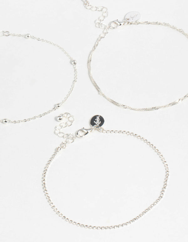 Silver Twisted Cupchain Anklets 3-Pack