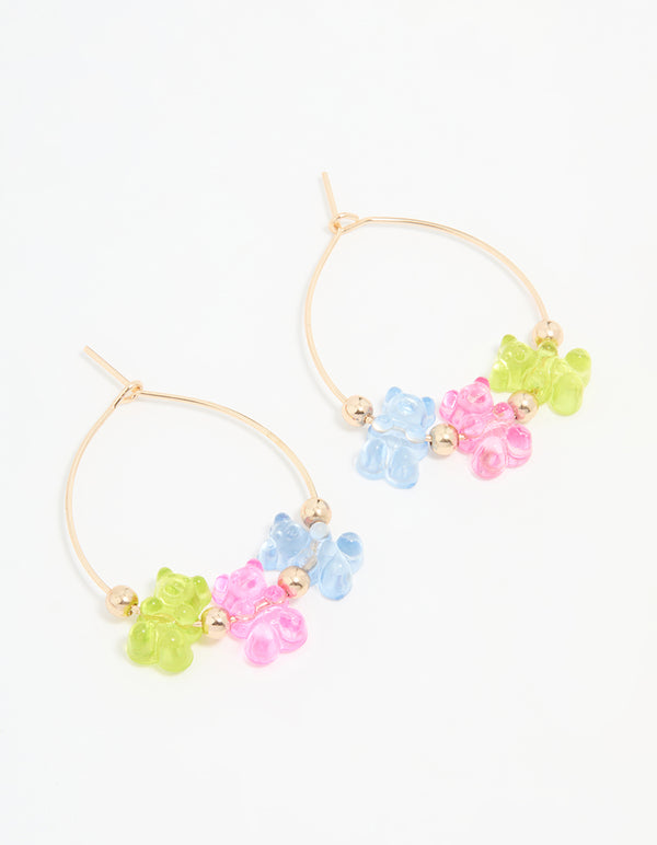 Gold Pastel Gummy Bear Hoop Earrings