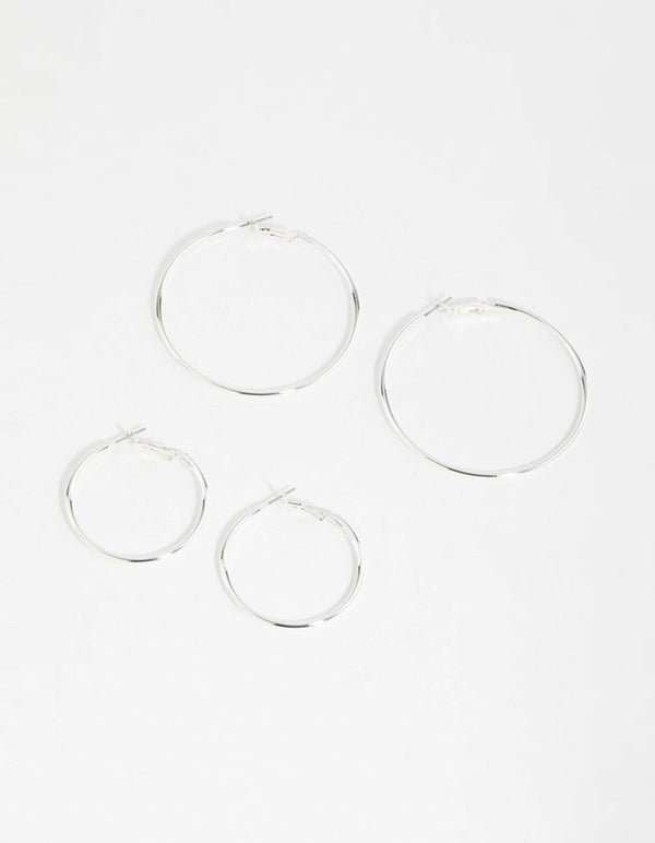 Silver Mixed Size Hoop Earrings 2-Pack