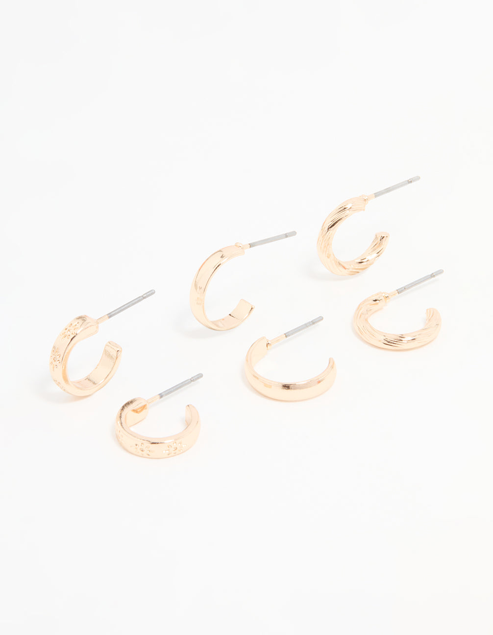 Gold Textured & Sleek Hoop Earrings 3-Pack