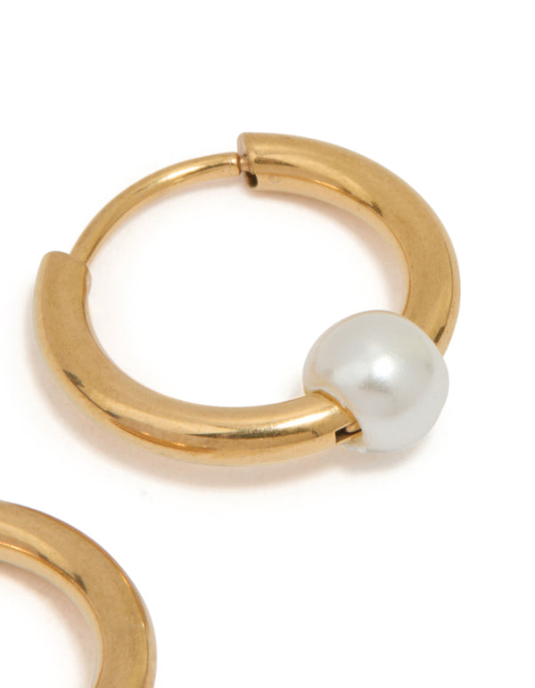 Gold Plated Surgical Steel Pearl Huggie Earrings