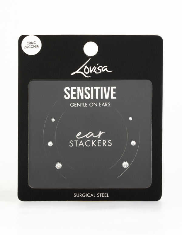 Surgical Steel Cubic Zirconia Stud Earrings 3-Pack