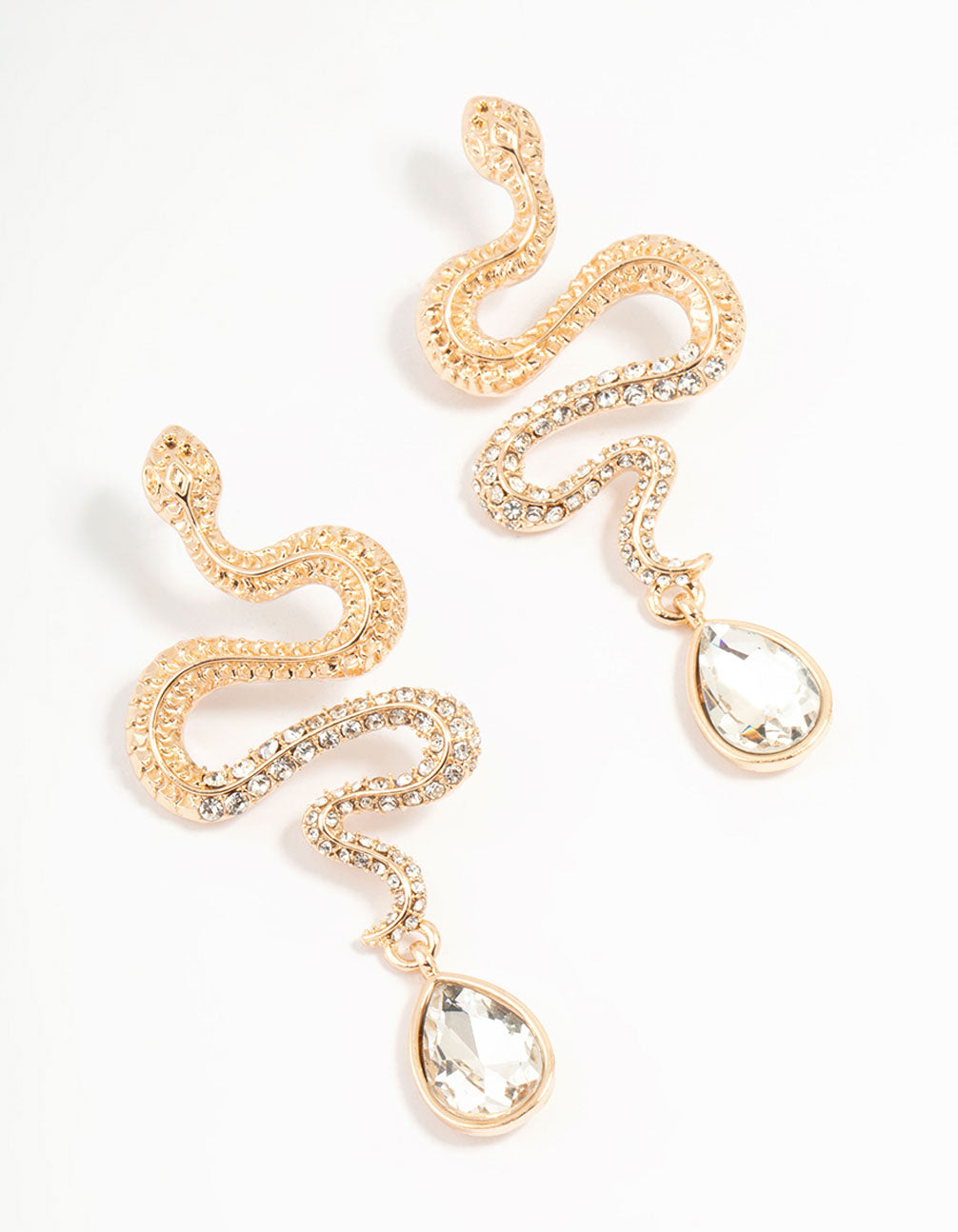 Gold Diamante Snake Drop Earrings