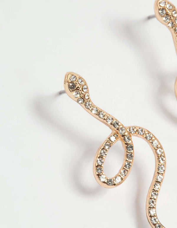Gold Diamante Snake Drop Earrings