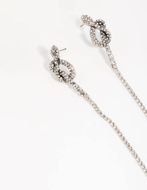 Silver Diamante Snake Chain Drop Earrings