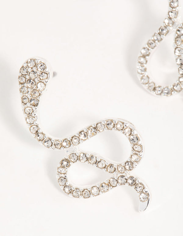 Silver Thin Curved Snake Stud Earrings