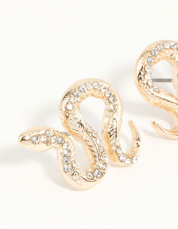 Gold Curved Snake Stud Earrings
