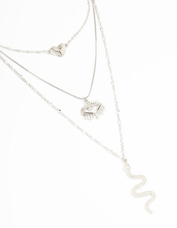 Silver Snake & Eye Layered Necklace