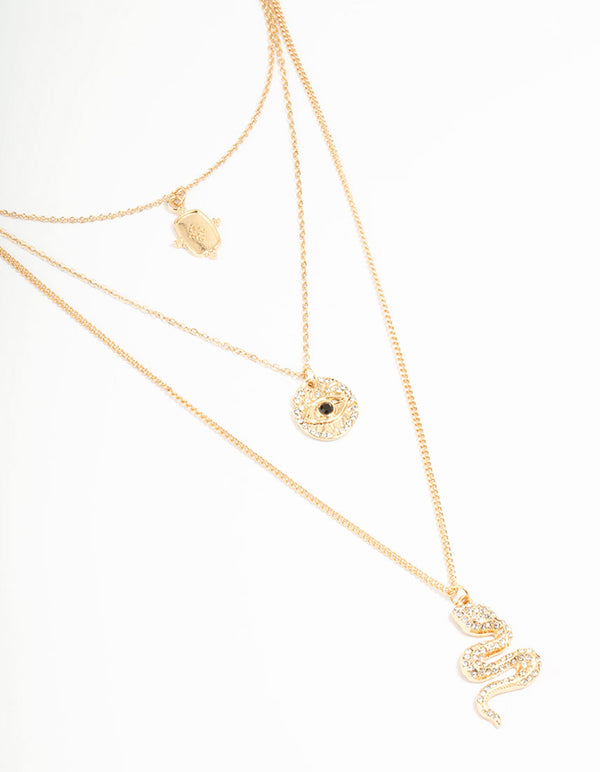 Gold Snake & Eye Layered Necklace