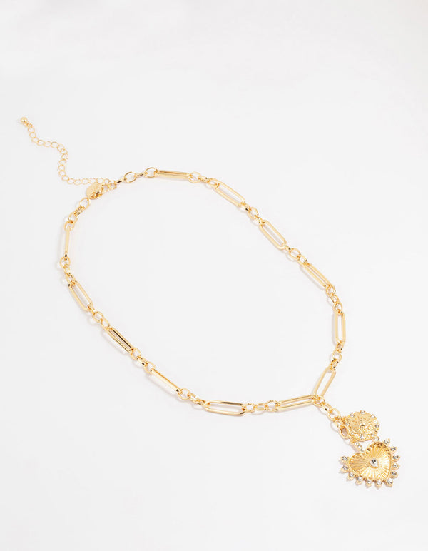 Gold Plated Heart & Sun Charm Necklace