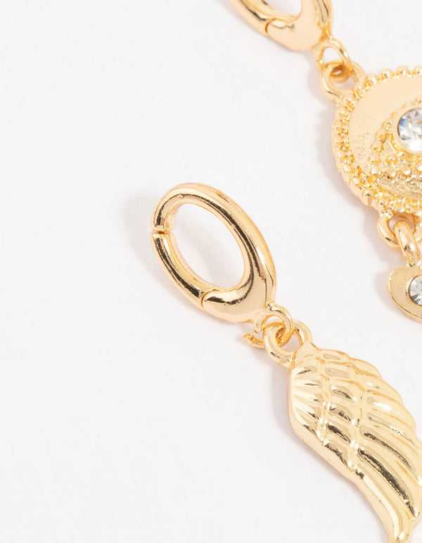 Gold Plated Diamante Eye & Angel Wing Charms 3-Pack