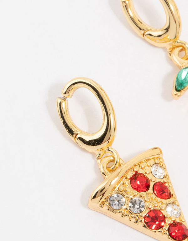Gold Plated Diamante Cherry & Pizza Charms 3-Pack