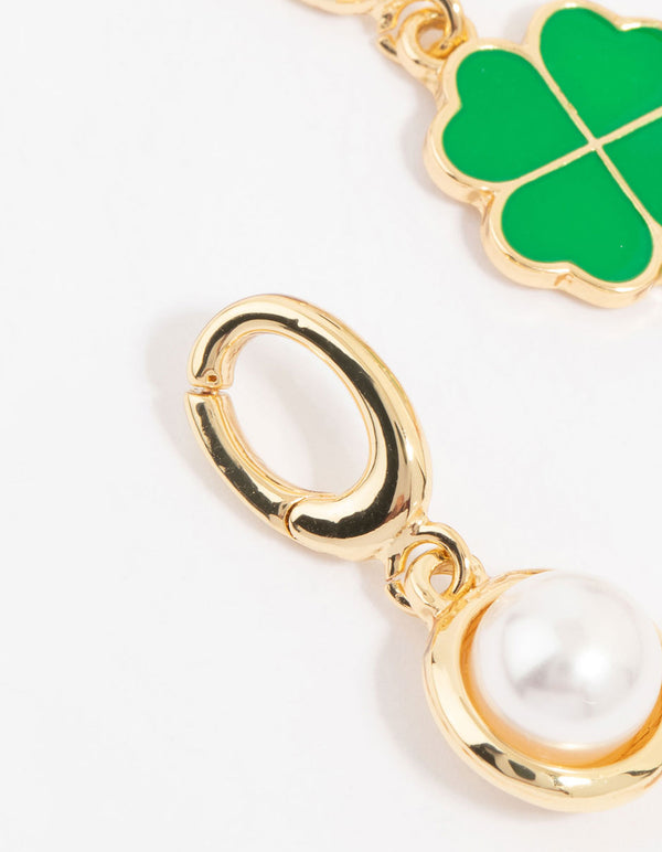 Gold Plated Cherry & Four Leaf Clover Charms 3-Pack