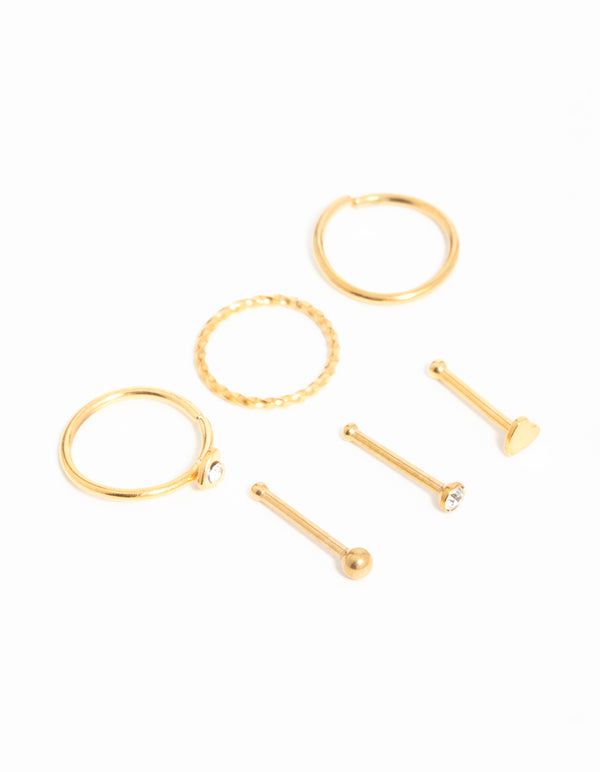 Gold Plated Surgical Steel Micro Heart Nose Piercing 6-Pack