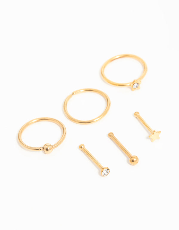 Gold Plated Surgical Steel Micro Star Nose Piercing 6-Pack