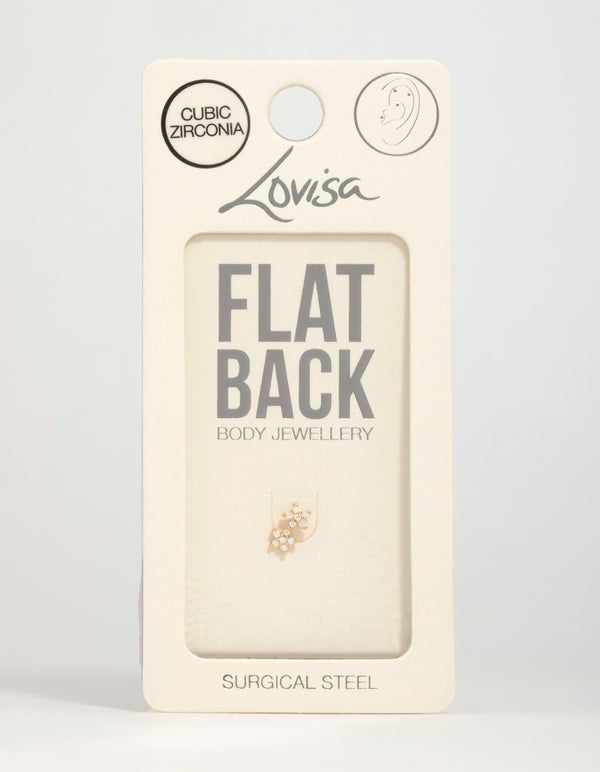 Gold Plated Surgical Steel Cubic Zirconia Double Star Flat Back Stud