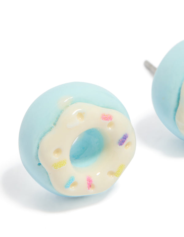 Silver Blue Donut Stud Earrings