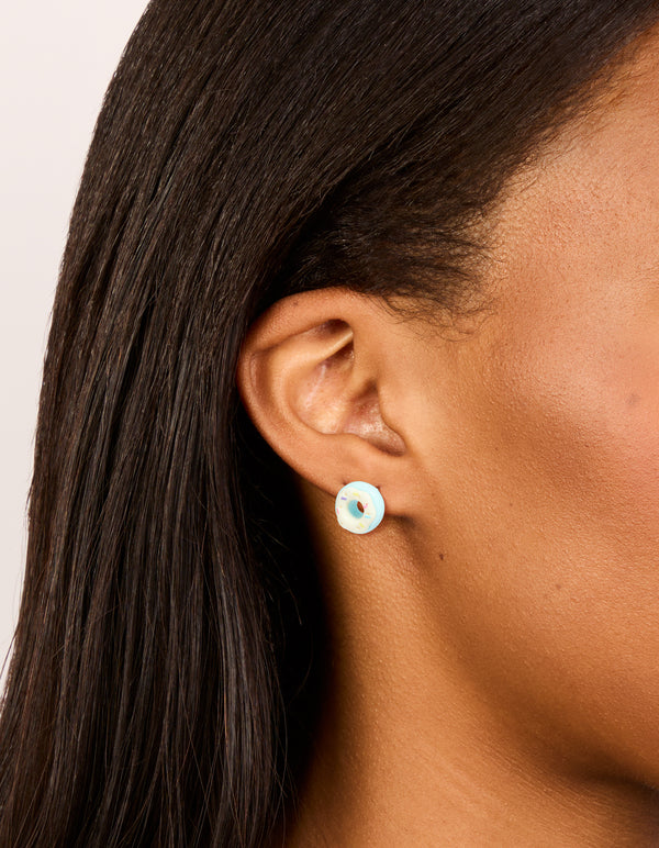 Silver Blue Donut Stud Earrings