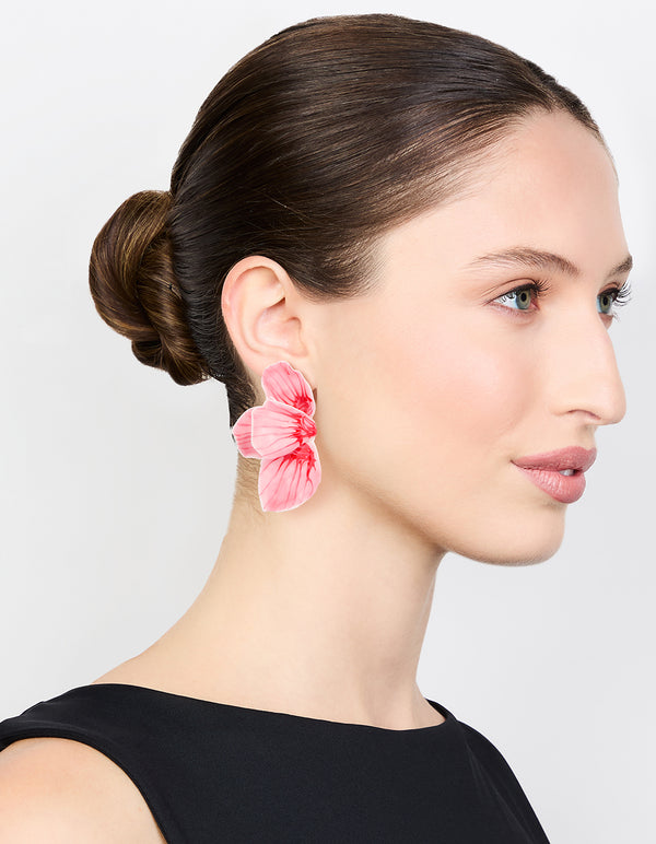Gold Pink Coated Metal Hammered Statement Petal Stud Earrings