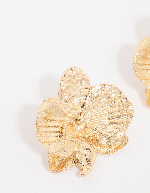 Gold Orchid Stud Earrings