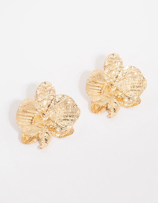 Gold Orchid Stud Earrings