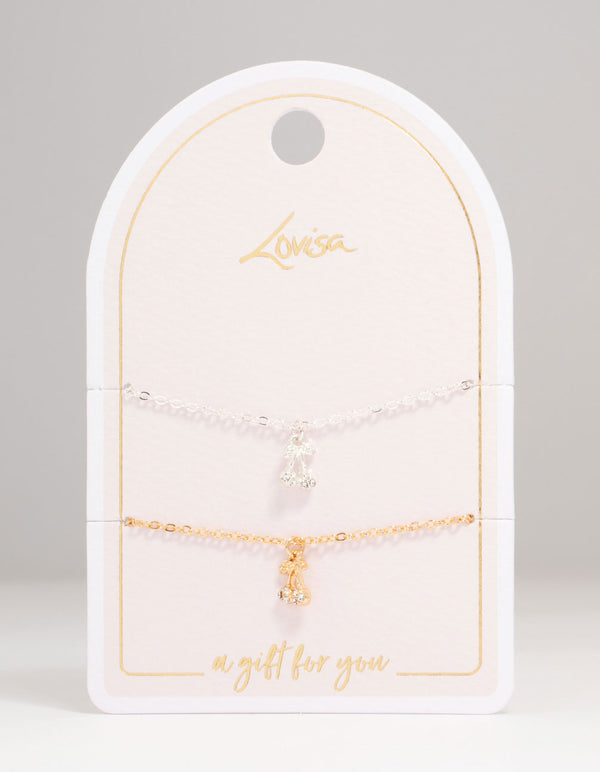 Mixed Metal Diamante Cherry Bracelets 2-Pack