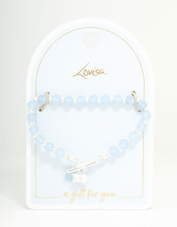 Silver Pearl & Diamante Blue Beaded Bracelet