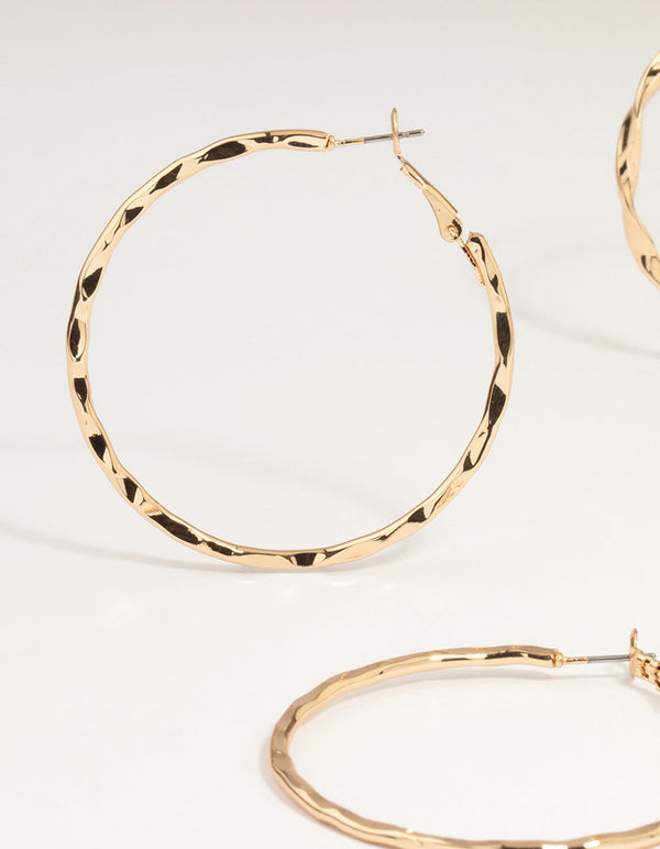 Gold Smooth & Twist Hoop Earrings 3-Pack