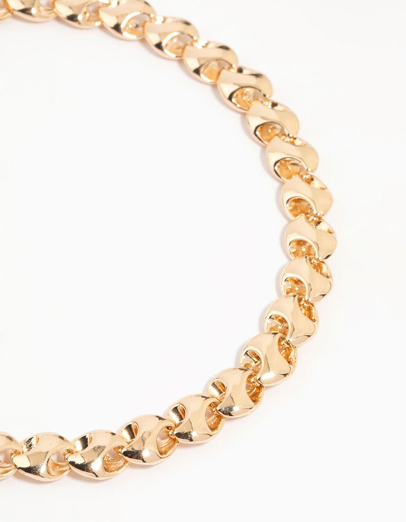 Gold Paperclip Chain Choker Necklace - 18k Gold Plated, Adjustable