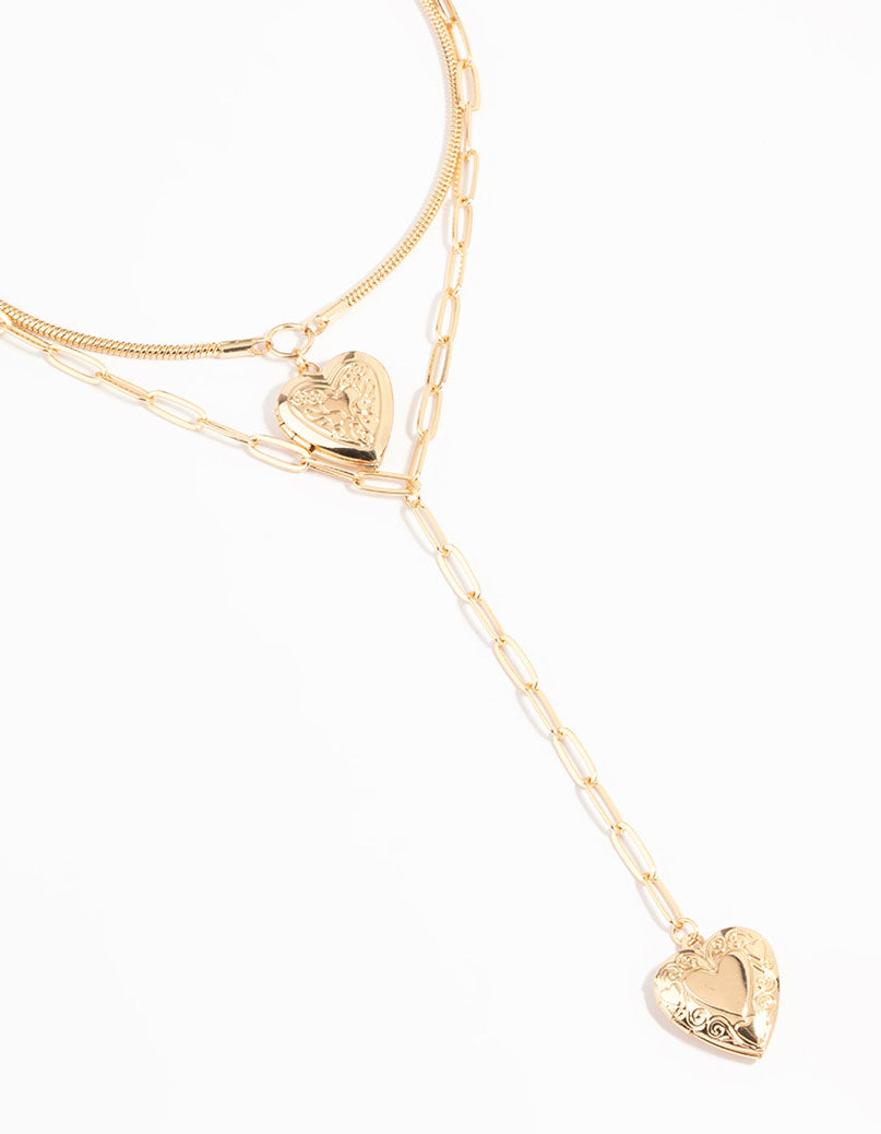 Gold Heart Locket Layered Necklace
