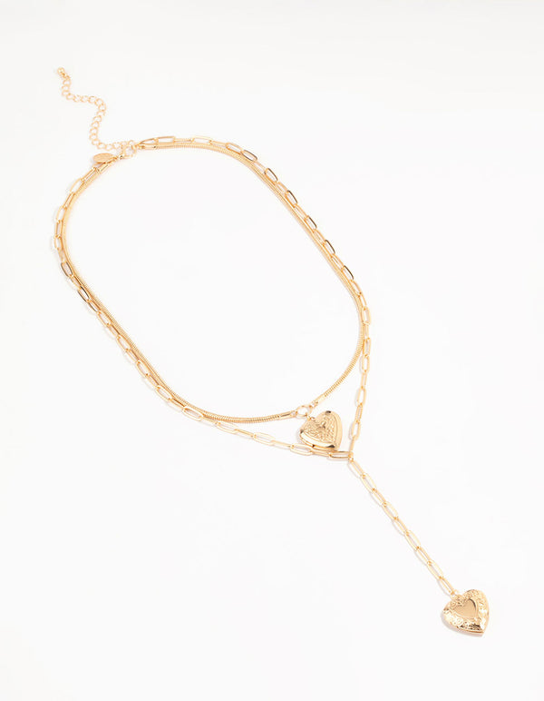 Gold Heart Locket Layered Necklace