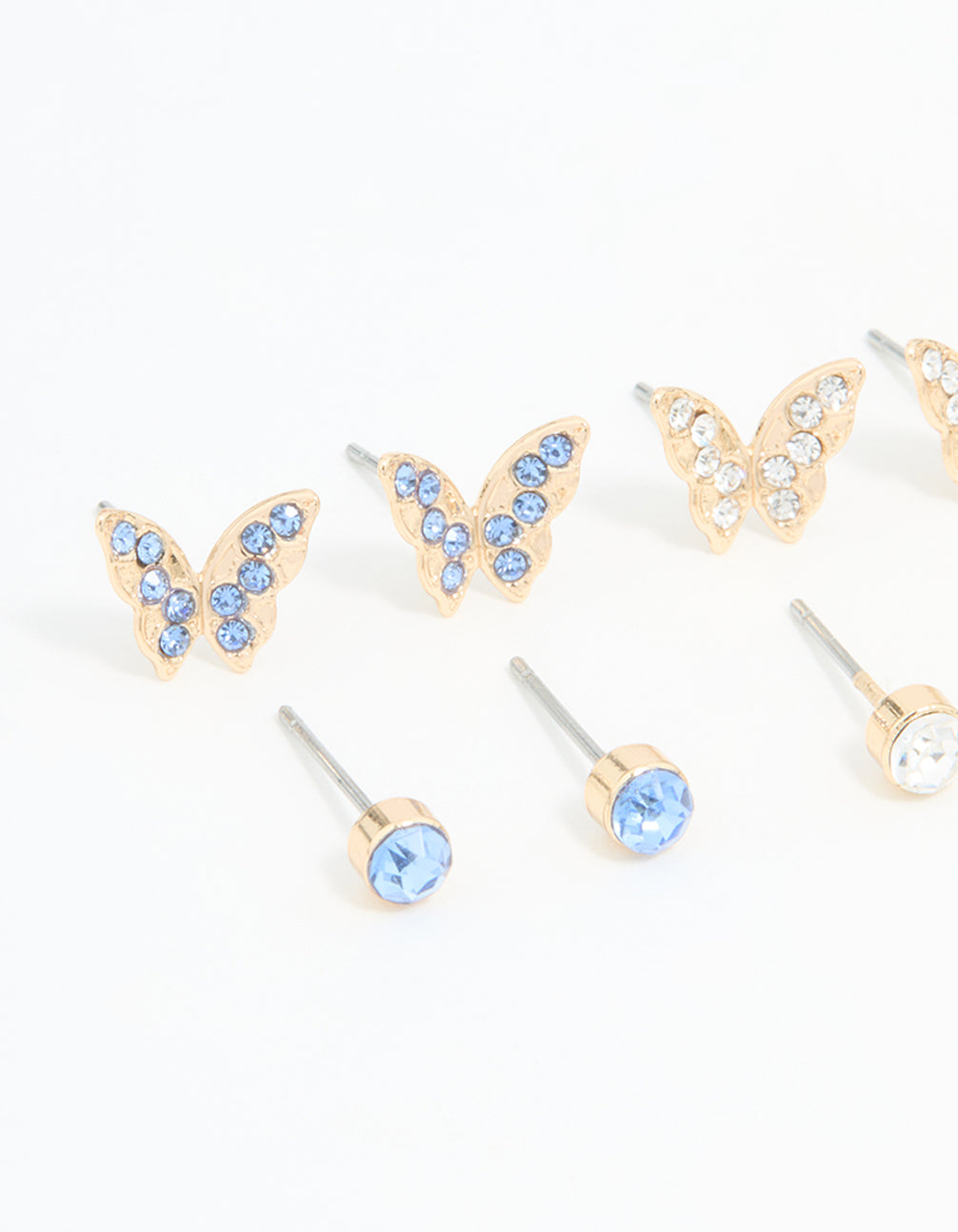 Gold Multicoloured Diamante Butterfly Stud Earrings 8-Pack