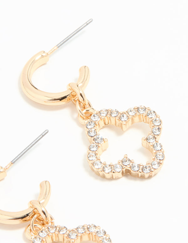 Gold Diamante Flower Huggie Earrings