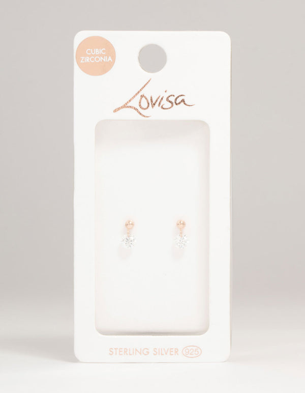 Rose Gold Plated Sterling Silver Diamante Drop Stud Earrings