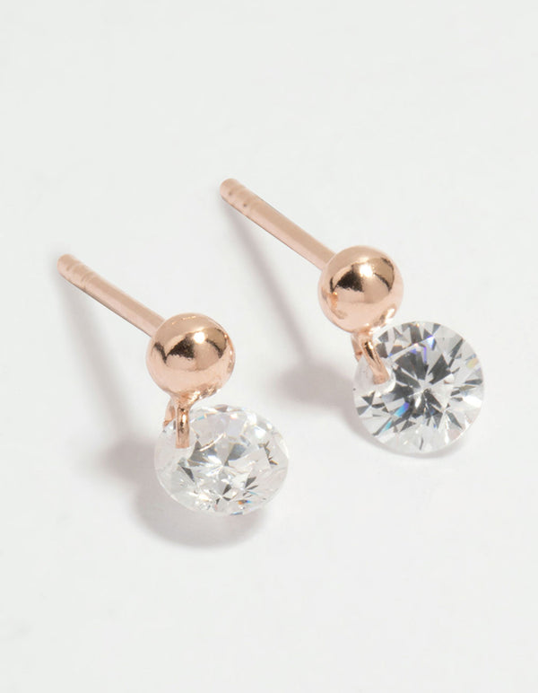 Rose Gold Plated Sterling Silver Diamante Drop Stud Earrings