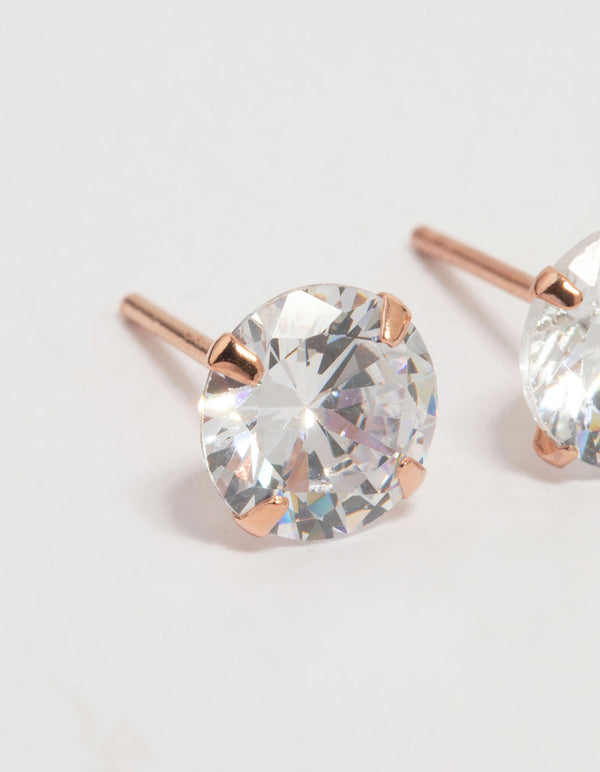 Rose Gold Plated Sterling Silver Cubic Zirconia Stud Earrings