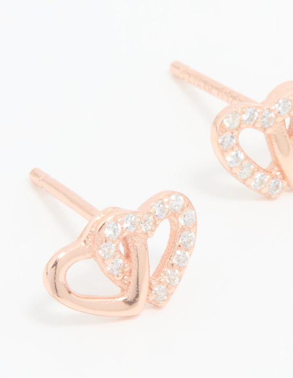 Rose Gold Plated Sterling Silver Cubic Zirconia Heart Stud Earrings