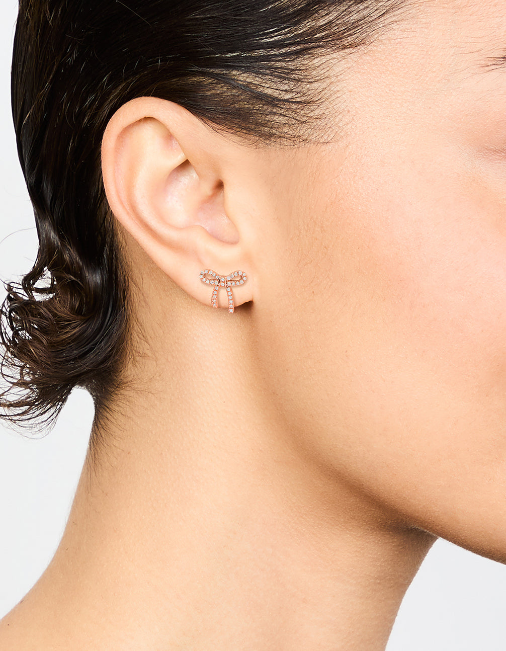 Rose Gold Plated Sterling Silver Cubic Zirconia Bow Stud Earrings